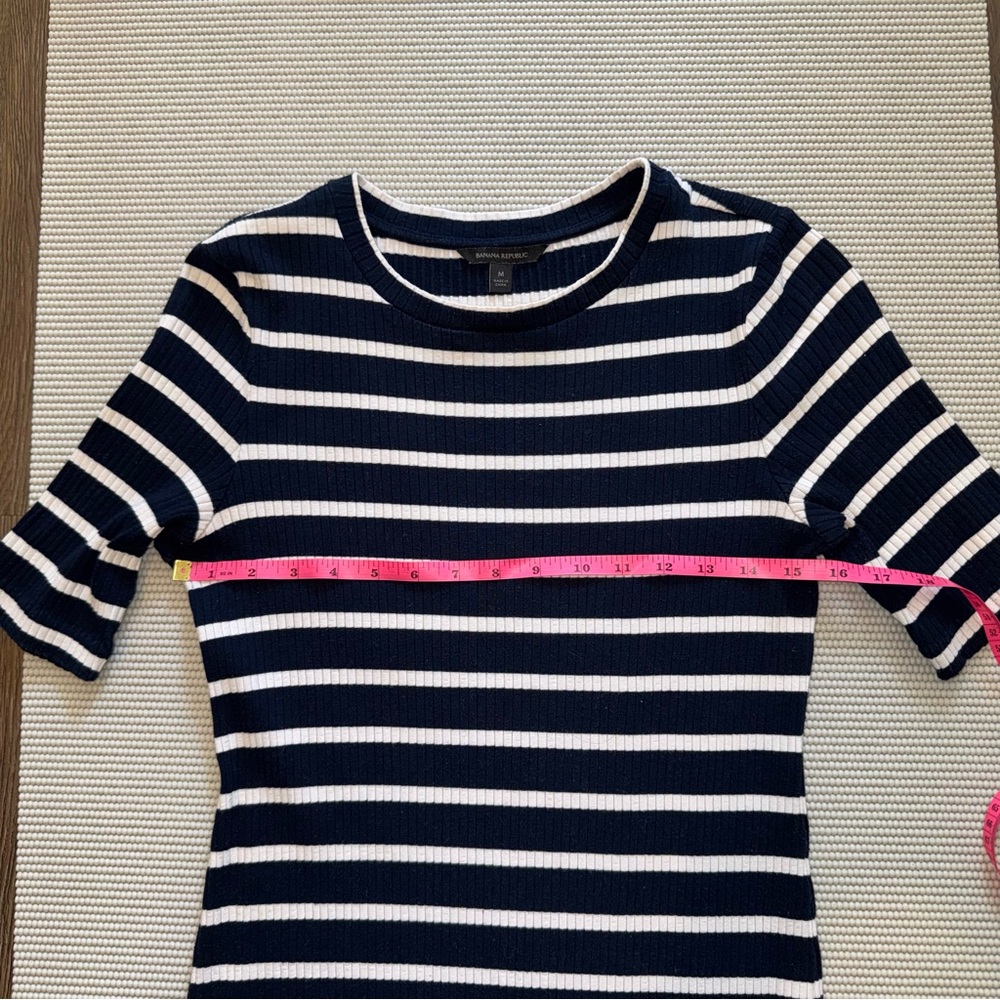 Banana Republic Striped Navy and White Stretch Midi Dress - Picture 5 of 7